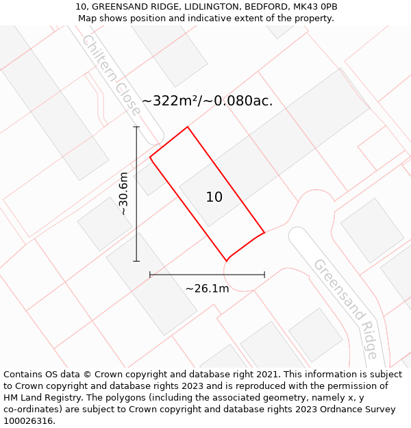 10, GREENSAND RIDGE, LIDLINGTON, BEDFORD, MK43 0PB: Plot and title map