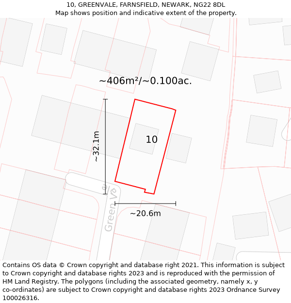 10, GREENVALE, FARNSFIELD, NEWARK, NG22 8DL: Plot and title map