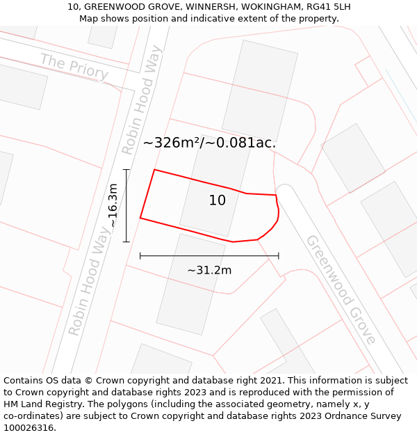 10, GREENWOOD GROVE, WINNERSH, WOKINGHAM, RG41 5LH: Plot and title map