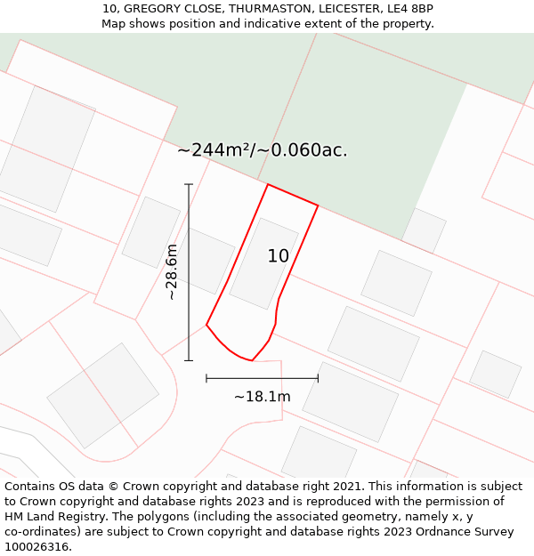 10, GREGORY CLOSE, THURMASTON, LEICESTER, LE4 8BP: Plot and title map