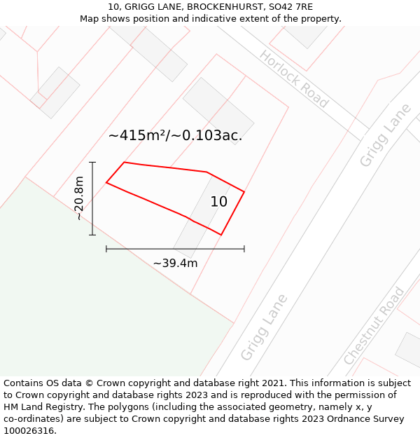 10, GRIGG LANE, BROCKENHURST, SO42 7RE: Plot and title map