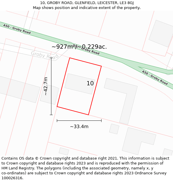 10, GROBY ROAD, GLENFIELD, LEICESTER, LE3 8GJ: Plot and title map