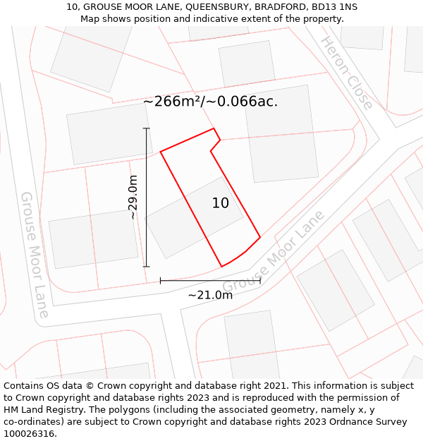 10, GROUSE MOOR LANE, QUEENSBURY, BRADFORD, BD13 1NS: Plot and title map