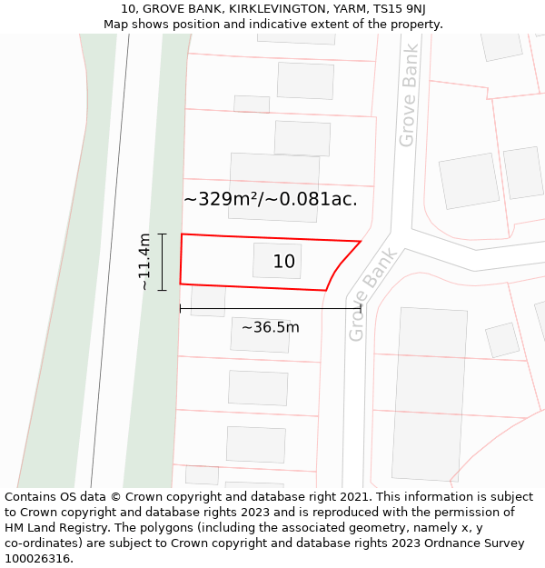 10, GROVE BANK, KIRKLEVINGTON, YARM, TS15 9NJ: Plot and title map