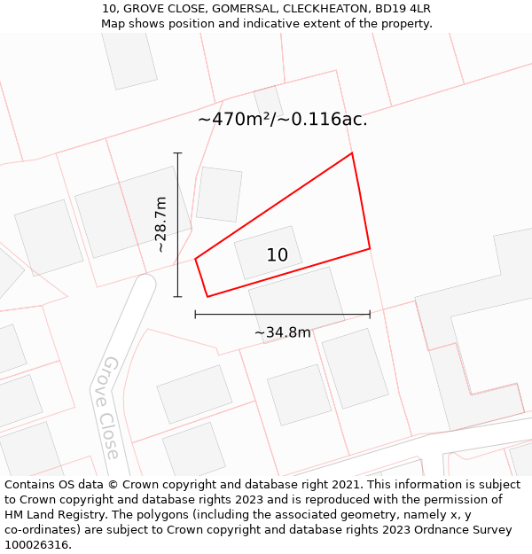 10, GROVE CLOSE, GOMERSAL, CLECKHEATON, BD19 4LR: Plot and title map