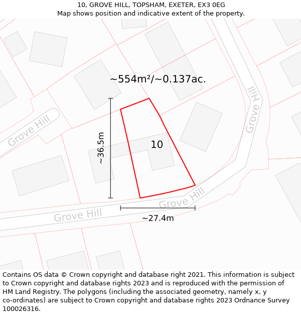 10, GROVE HILL, TOPSHAM, EXETER, EX3 0EG: Plot and title map