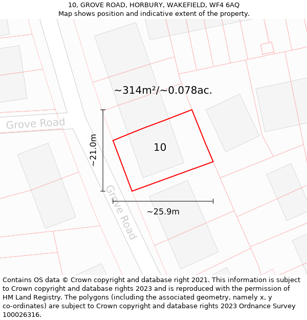 10, GROVE ROAD, HORBURY, WAKEFIELD, WF4 6AQ: Plot and title map