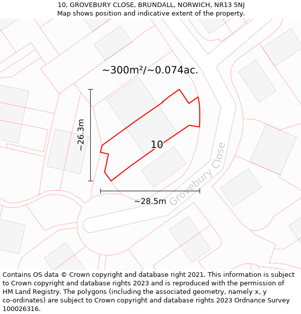 10, GROVEBURY CLOSE, BRUNDALL, NORWICH, NR13 5NJ: Plot and title map