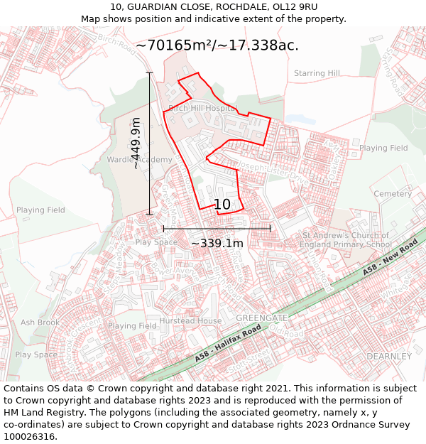 10, GUARDIAN CLOSE, ROCHDALE, OL12 9RU: Plot and title map