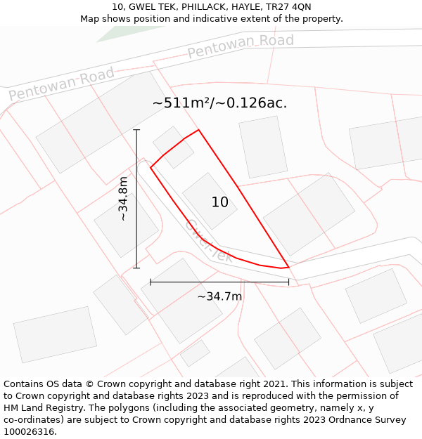 10, GWEL TEK, PHILLACK, HAYLE, TR27 4QN: Plot and title map