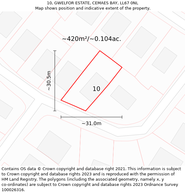 10, GWELFOR ESTATE, CEMAES BAY, LL67 0NL: Plot and title map