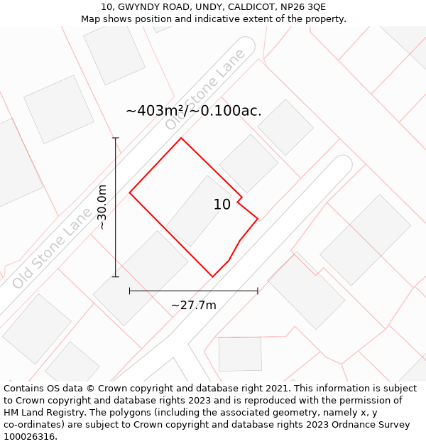 10, GWYNDY ROAD, UNDY, CALDICOT, NP26 3QE: Plot and title map