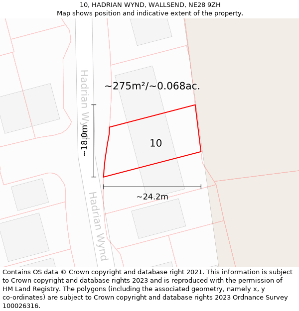 10, HADRIAN WYND, WALLSEND, NE28 9ZH: Plot and title map