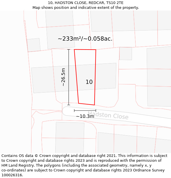 10, HADSTON CLOSE, REDCAR, TS10 2TE: Plot and title map