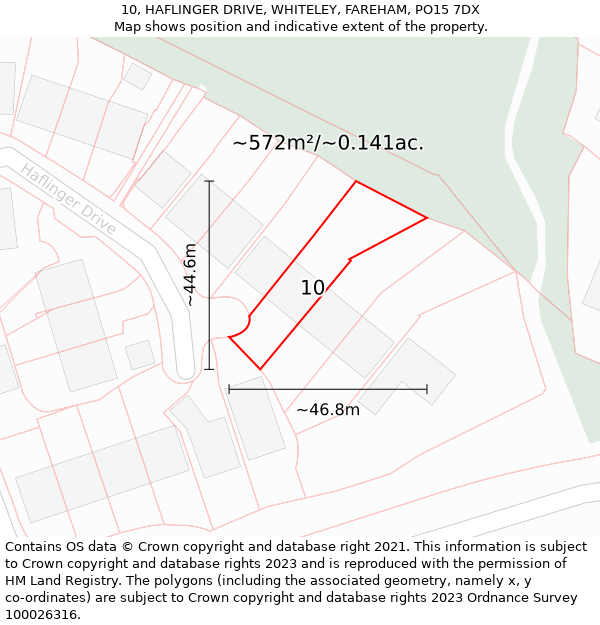 10, HAFLINGER DRIVE, WHITELEY, FAREHAM, PO15 7DX: Plot and title map