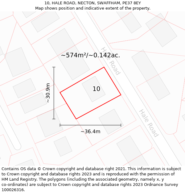 10, HALE ROAD, NECTON, SWAFFHAM, PE37 8EY: Plot and title map