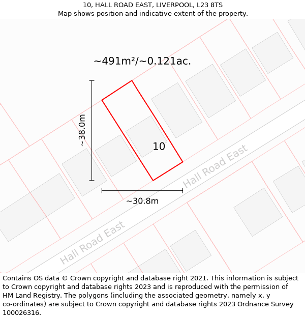 10, HALL ROAD EAST, LIVERPOOL, L23 8TS: Plot and title map