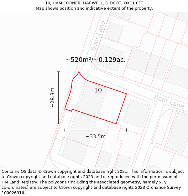 10, HAM CORNER, HARWELL, DIDCOT, OX11 0FT: Plot and title map