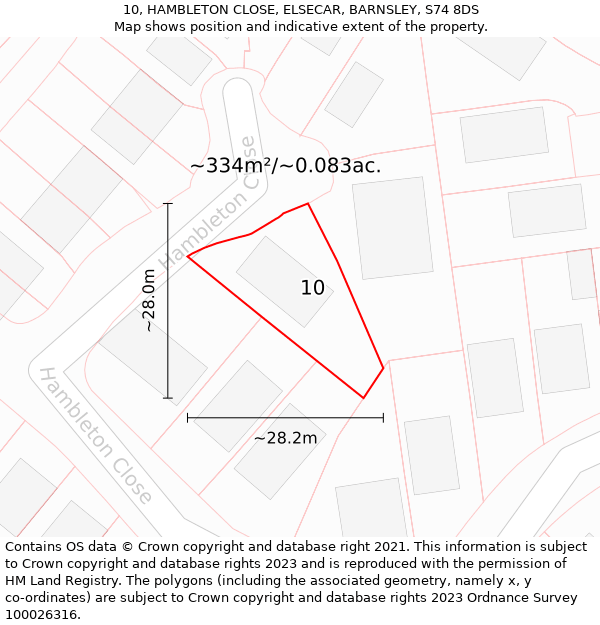 10, HAMBLETON CLOSE, ELSECAR, BARNSLEY, S74 8DS: Plot and title map