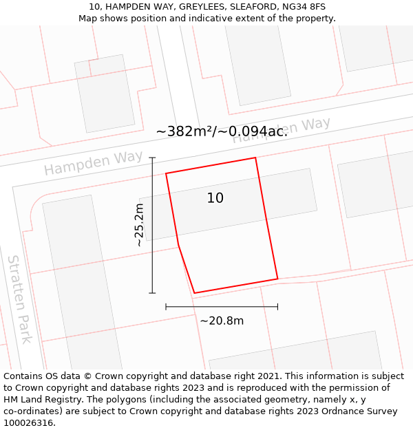 10, HAMPDEN WAY, GREYLEES, SLEAFORD, NG34 8FS: Plot and title map