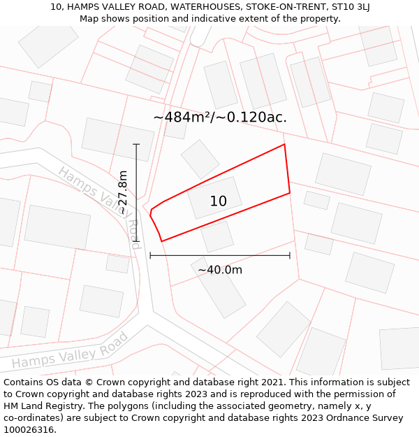 10, HAMPS VALLEY ROAD, WATERHOUSES, STOKE-ON-TRENT, ST10 3LJ: Plot and title map