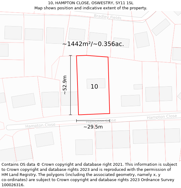 10, HAMPTON CLOSE, OSWESTRY, SY11 1SL: Plot and title map