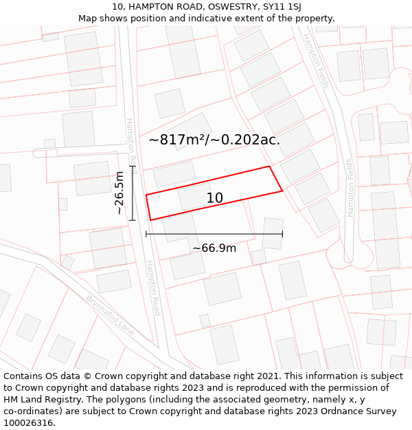 10, HAMPTON ROAD, OSWESTRY, SY11 1SJ: Plot and title map