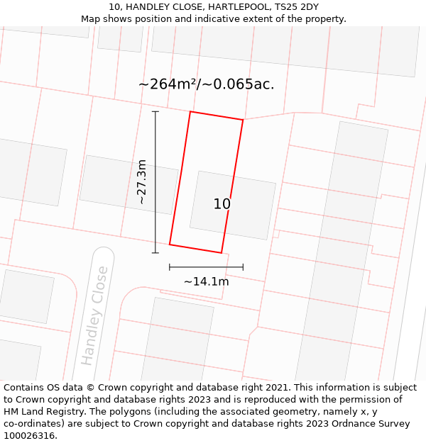 10, HANDLEY CLOSE, HARTLEPOOL, TS25 2DY: Plot and title map