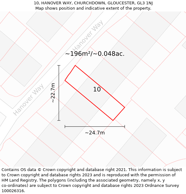 10, HANOVER WAY, CHURCHDOWN, GLOUCESTER, GL3 1NJ: Plot and title map