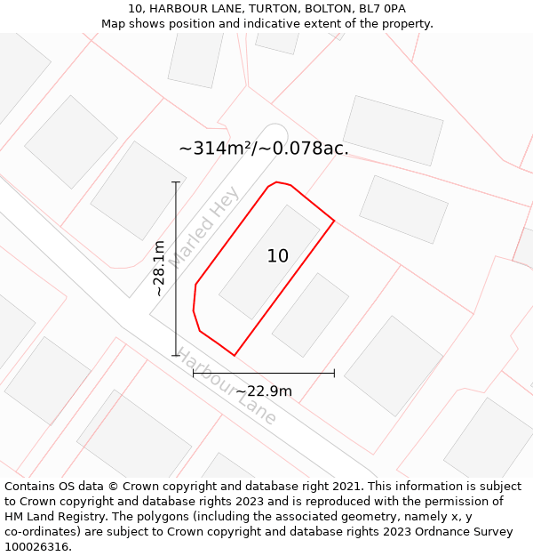 10, HARBOUR LANE, TURTON, BOLTON, BL7 0PA: Plot and title map