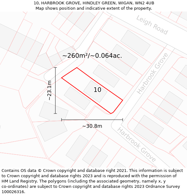 10, HARBROOK GROVE, HINDLEY GREEN, WIGAN, WN2 4UB: Plot and title map