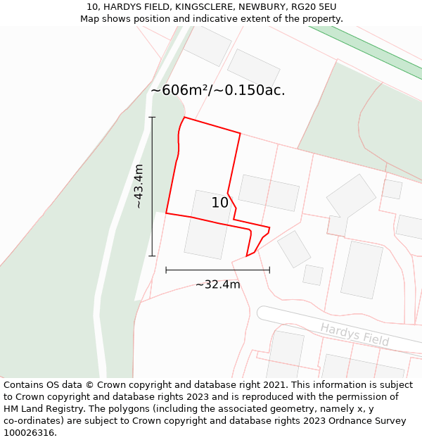 10, HARDYS FIELD, KINGSCLERE, NEWBURY, RG20 5EU: Plot and title map