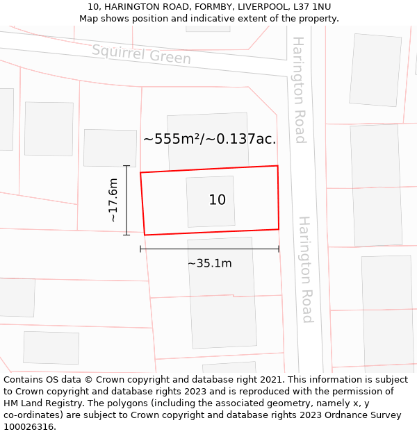 10, HARINGTON ROAD, FORMBY, LIVERPOOL, L37 1NU: Plot and title map