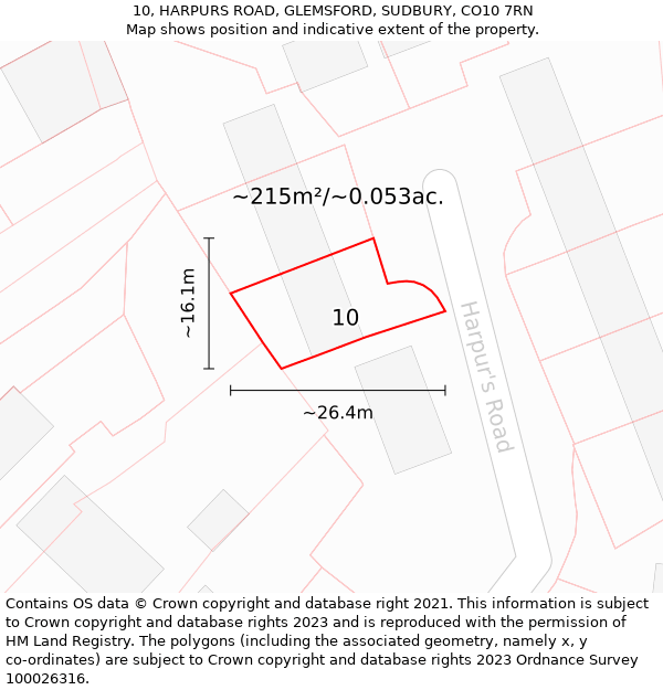 10, HARPURS ROAD, GLEMSFORD, SUDBURY, CO10 7RN: Plot and title map