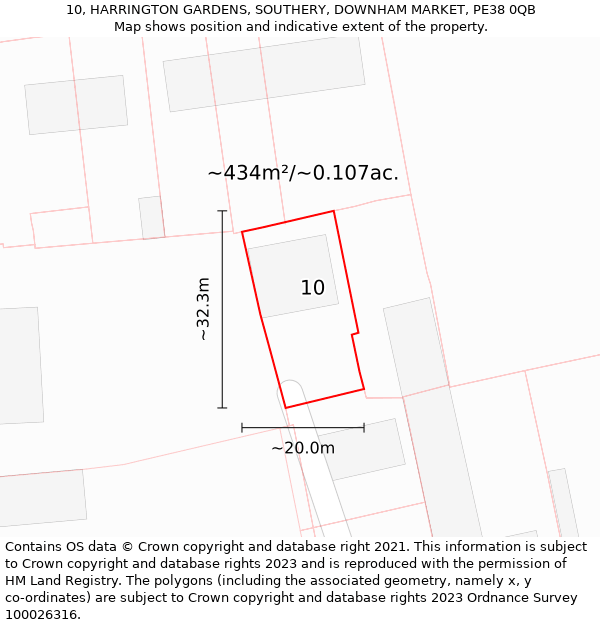 10, HARRINGTON GARDENS, SOUTHERY, DOWNHAM MARKET, PE38 0QB: Plot and title map