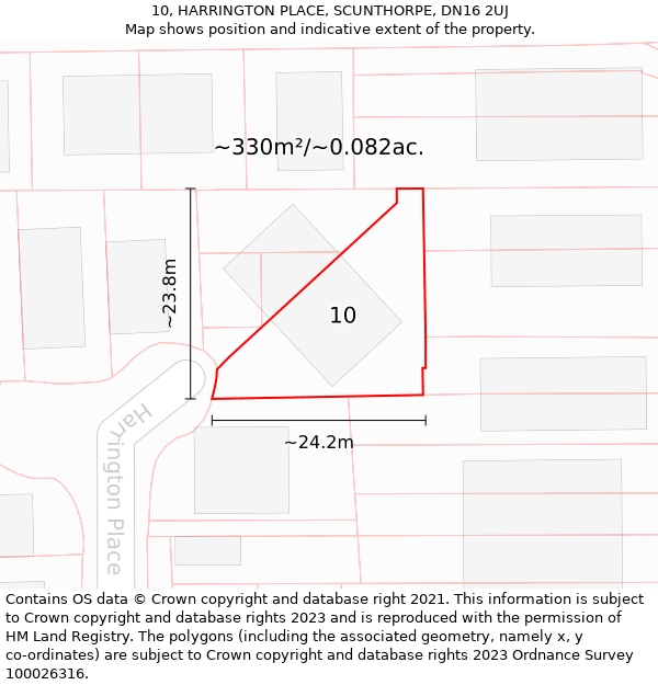 10, HARRINGTON PLACE, SCUNTHORPE, DN16 2UJ: Plot and title map