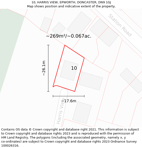 10, HARRIS VIEW, EPWORTH, DONCASTER, DN9 1GJ: Plot and title map