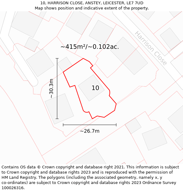 10, HARRISON CLOSE, ANSTEY, LEICESTER, LE7 7UD: Plot and title map