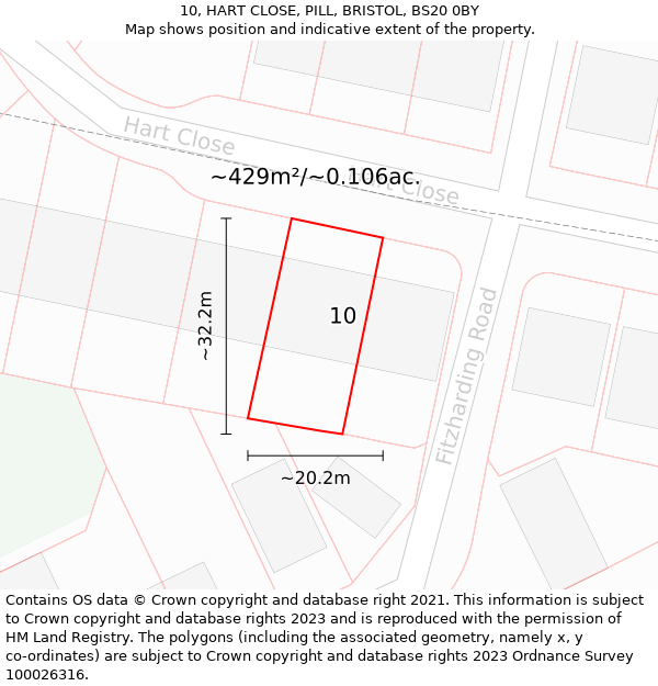 10, HART CLOSE, PILL, BRISTOL, BS20 0BY: Plot and title map