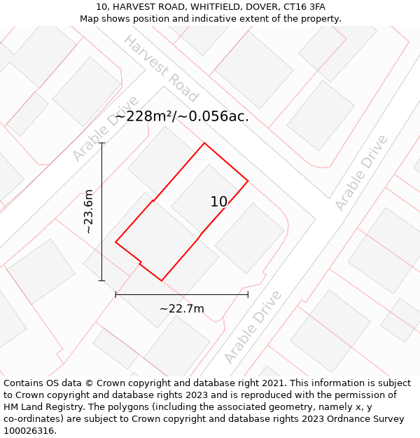 10, HARVEST ROAD, WHITFIELD, DOVER, CT16 3FA: Plot and title map