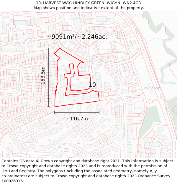 10, HARVEST WAY, HINDLEY GREEN, WIGAN, WN2 4GD: Plot and title map