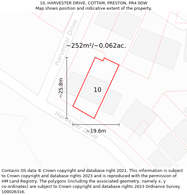 10, HARVESTER DRIVE, COTTAM, PRESTON, PR4 0DW: Plot and title map