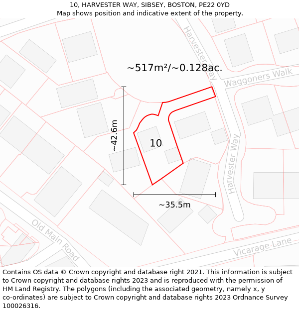 10, HARVESTER WAY, SIBSEY, BOSTON, PE22 0YD: Plot and title map