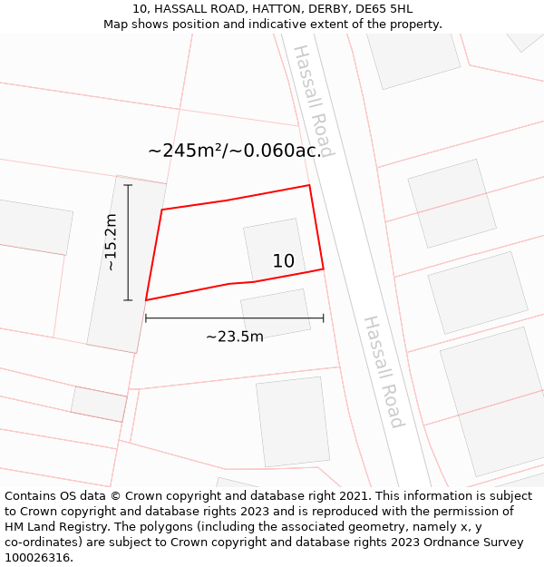 10, HASSALL ROAD, HATTON, DERBY, DE65 5HL: Plot and title map