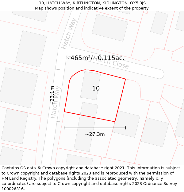 10, HATCH WAY, KIRTLINGTON, KIDLINGTON, OX5 3JS: Plot and title map