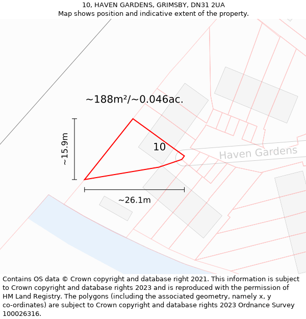 10, HAVEN GARDENS, GRIMSBY, DN31 2UA: Plot and title map