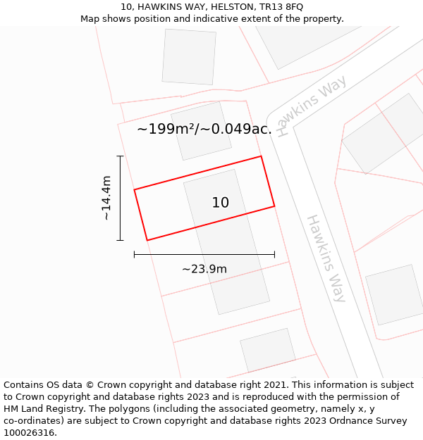 10, HAWKINS WAY, HELSTON, TR13 8FQ: Plot and title map