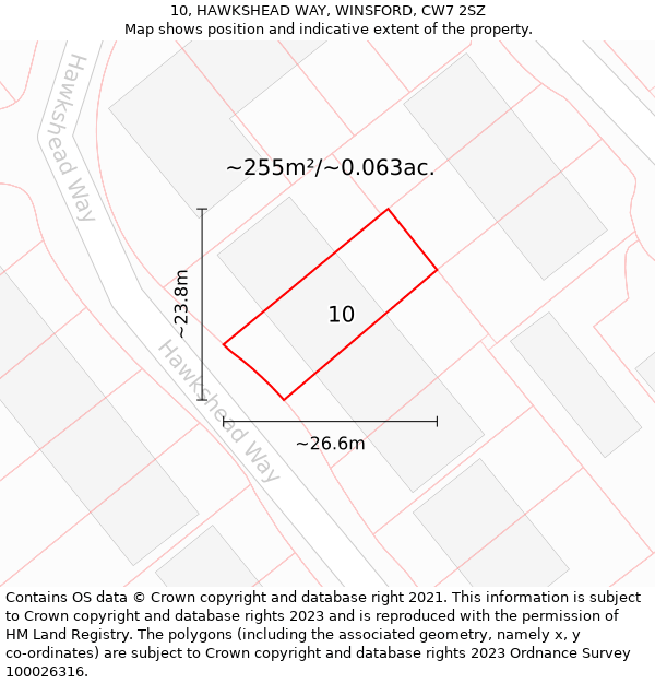 10, HAWKSHEAD WAY, WINSFORD, CW7 2SZ: Plot and title map