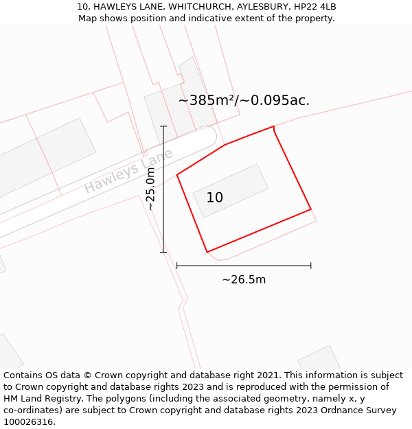 10, HAWLEYS LANE, WHITCHURCH, AYLESBURY, HP22 4LB: Plot and title map