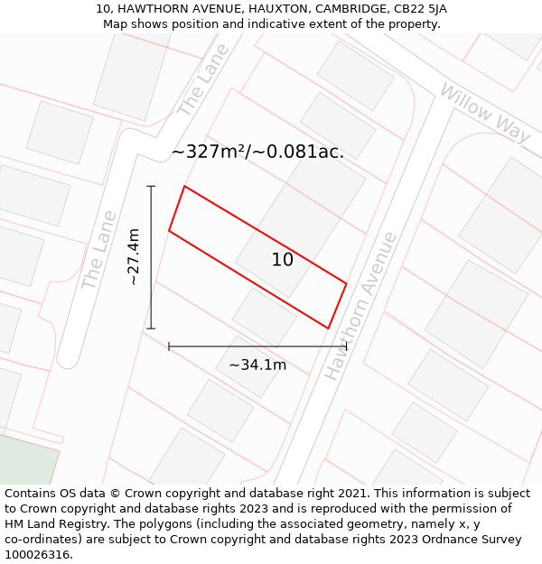 10, HAWTHORN AVENUE, HAUXTON, CAMBRIDGE, CB22 5JA: Plot and title map